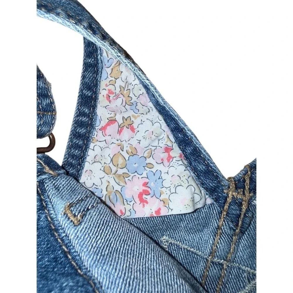 OshKosh B'gosh Baby Girls Denim Bib Overalls Blue Floral Lined Size 18M vestback